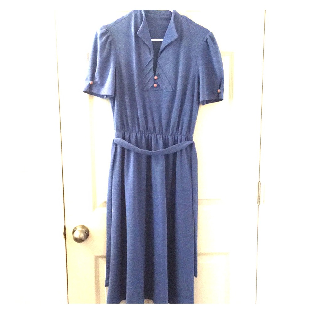 Vintage blue midi dress puff sleeves